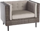 Loungestoel Aimee - Kunststof Wicker - 95 x 70 x 70 cm - Bruin - Met Kussen (Grijs)