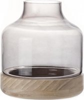 Vaas Florarium grijs glas met houten onderzetter D17,5XH20,5CM Cosy @ Home