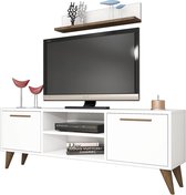 Nancy's Gila TV Meubel - TV-Kast - Wandplank - Opbergruimte - 2 Kleppen - Open Vak -  138 x 29,5 x 48,6 cm - Bruin - Wit - Grijs -  Industrieel - Bewerkt Hout