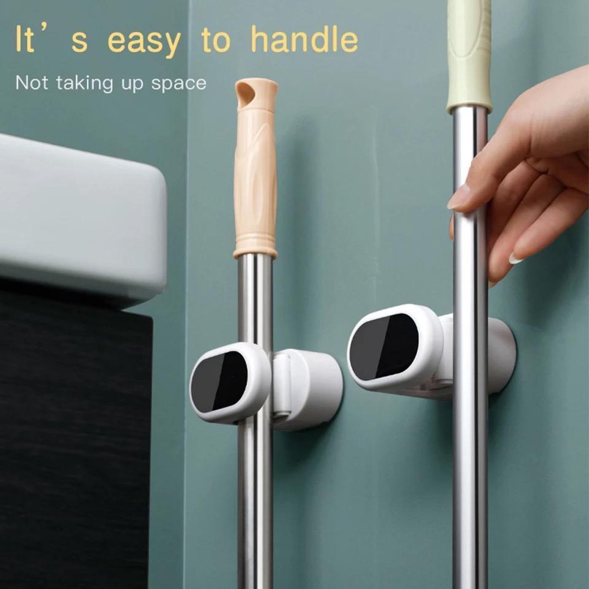 Mop & Bezem Houder - Bezem Houder Wandmontage Gripper - Borstelhanger Zelfklevend - Perfect te gebruiken op kasten, Badkamers, Schuren en Garage ( Pack van 3 (6 houders