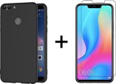 Huawei P Smart 2018 hoesje zwart siliconen case hoes cover hoesjes - 1x Huawei P Smart 2018 screenprotector