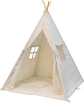 Sunny Alba Tipi Tent Crème/Wit voor kinderen - Wigwam Speeltent met ramen van katoen - Tipi tent kinderen met Kussen kleed - 120x120x160cm - Stokken FSC hout