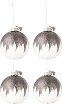 J-Line Doos Van 4 Kerstballen Glitter Mini Kwast Grijs Glas Transparant Medium