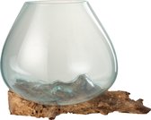J-Line Vaas Op Voet Gamal Hout Gerecycleerd Glass Naturel Transparant Extra Large - Bloemenvaas 24.5 cm hoog