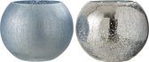 J-Line Windlicht Bol Craquele Glas Mat/Blinkend Licht Blauw Large Assortiment Van 2