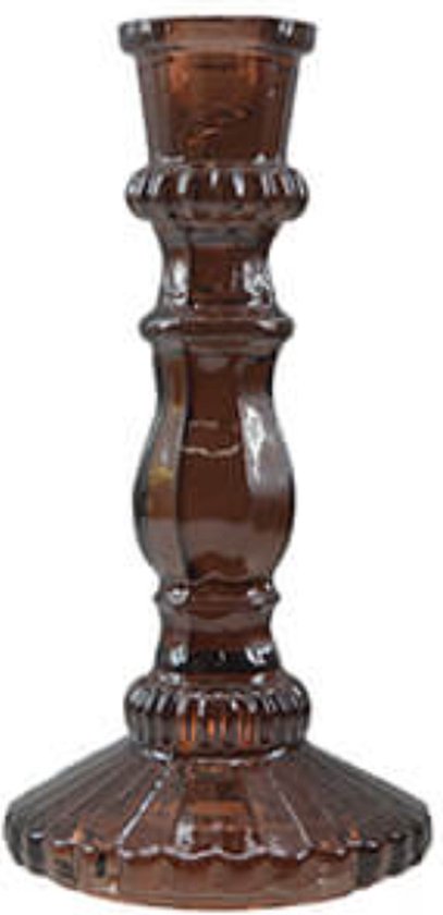 Kandelaars en kaarsenhouders - glazen kandelaar - kleurrijke kandelaar - bruin - by Mooss - Hoog 23cm