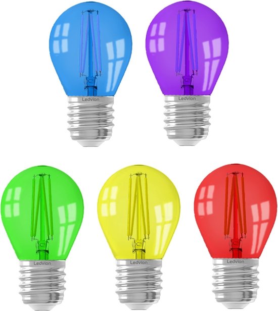 Ledvion 6x E27 LED Lampen, Verschillende Kleuren Lamp, 1W, 2100K, 50 Lumen, LED Lampen Value Pack, Spotlight Lamp