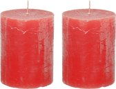 Stompkaars/cilinderkaars - 2x - rood - 7 x 9 cm - middel rustiek model