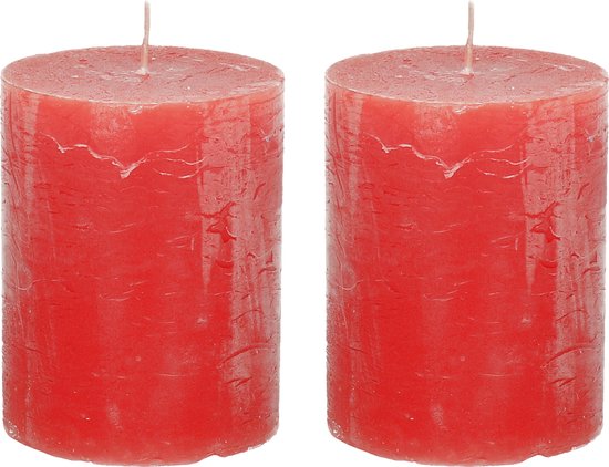 Stompkaars/cilinderkaars - 2x - rood - 7 x 9 cm - middel rustiek model