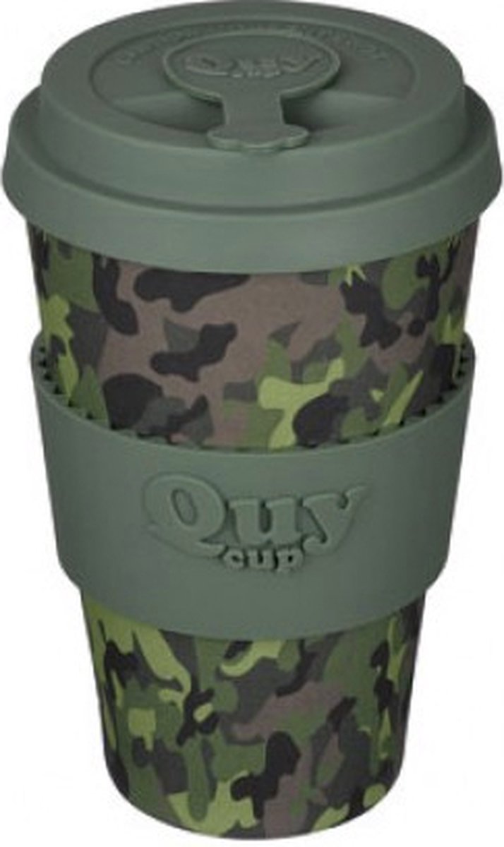 Quy cup 400ml Ecologische reisbeker Camouflage Gerecycleerde flessen met groene siliconen deksel 9x9xH15cm