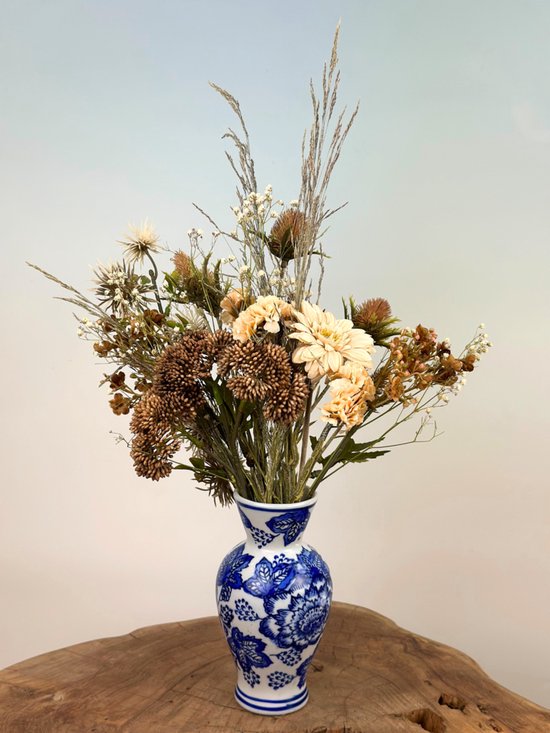 Zijden & droogbloemen boeket “Perfect Sense” | 35 cm | inclusief vaas | Prachtig en uniek zijden- en droogbloemen boeket | Perfect voor ieder interieur