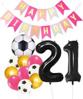 Cijfer Ballon 21 | Snoes Champions Voetbal Plus - Ballonnen Pakket | Roze en Zwart