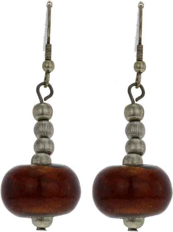 Boucles d'oreilles pendantes Behave avec perle en verre marron
