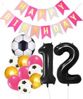Cijfer Ballon 12 | Snoes Champions Voetbal Plus - Ballonnen Pakket | Roze en Zwart