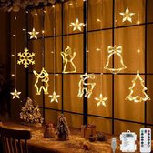 Kerst Lampjes - 138 led-lichtgordijn, 8 modi, led-lichtketting met sterren en kerstpatroon, batterij en USB-aangedreven lichtketting, kerstverlichting voor binnen en buiten, waterdichte decoratie voor kerstdecoratie
