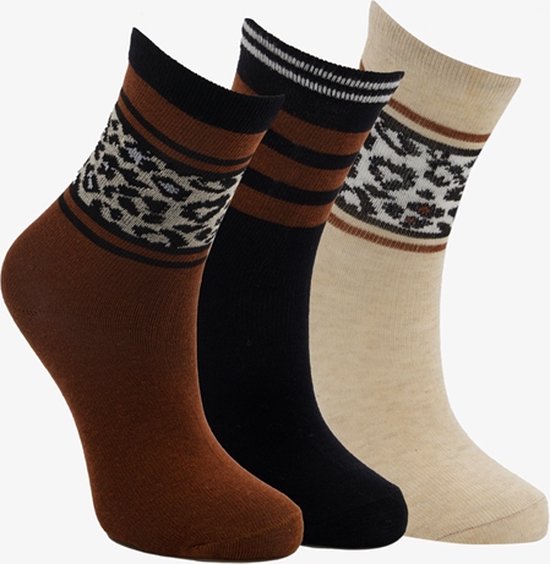 3 paar middellange kinder sokken bruin/beige - Maat 31/34