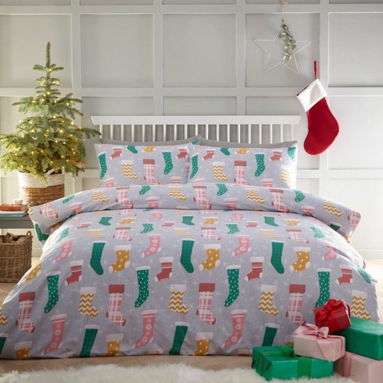 Kerst dekbedovertrek Christmas Stockings Lits Jumeaux met 2 x kussensloop bol