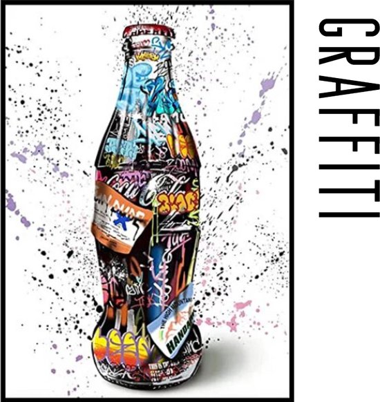 Allernieuwste.nl® Canvas Schilderij Graffiti Flesje Cola - Straat graffiti - Kleurig Cola Fles - 50 x 70 cm Kleur