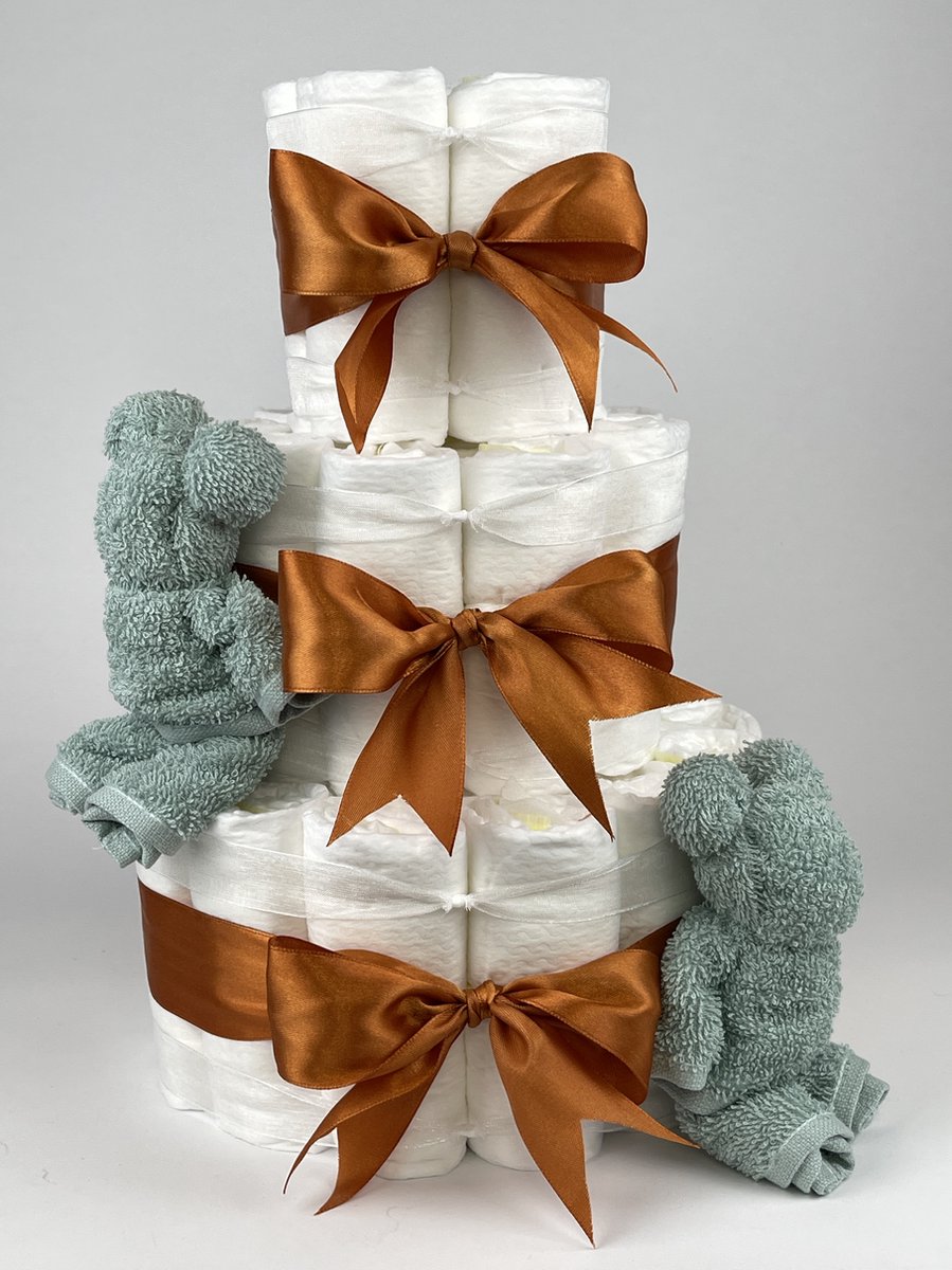 Goedkoopste Chouette-Chouette | Luiertaart Neutraal | Kraamcadeau | Geboorte Jongen Meisje | Babyshower | Beren Stone groen - Koper