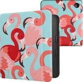kwmobile hoes geschikt voor Kobo Libra 2 - Magnetische sluiting - E reader cover in roze / poederroze / rood - Flamingo's design