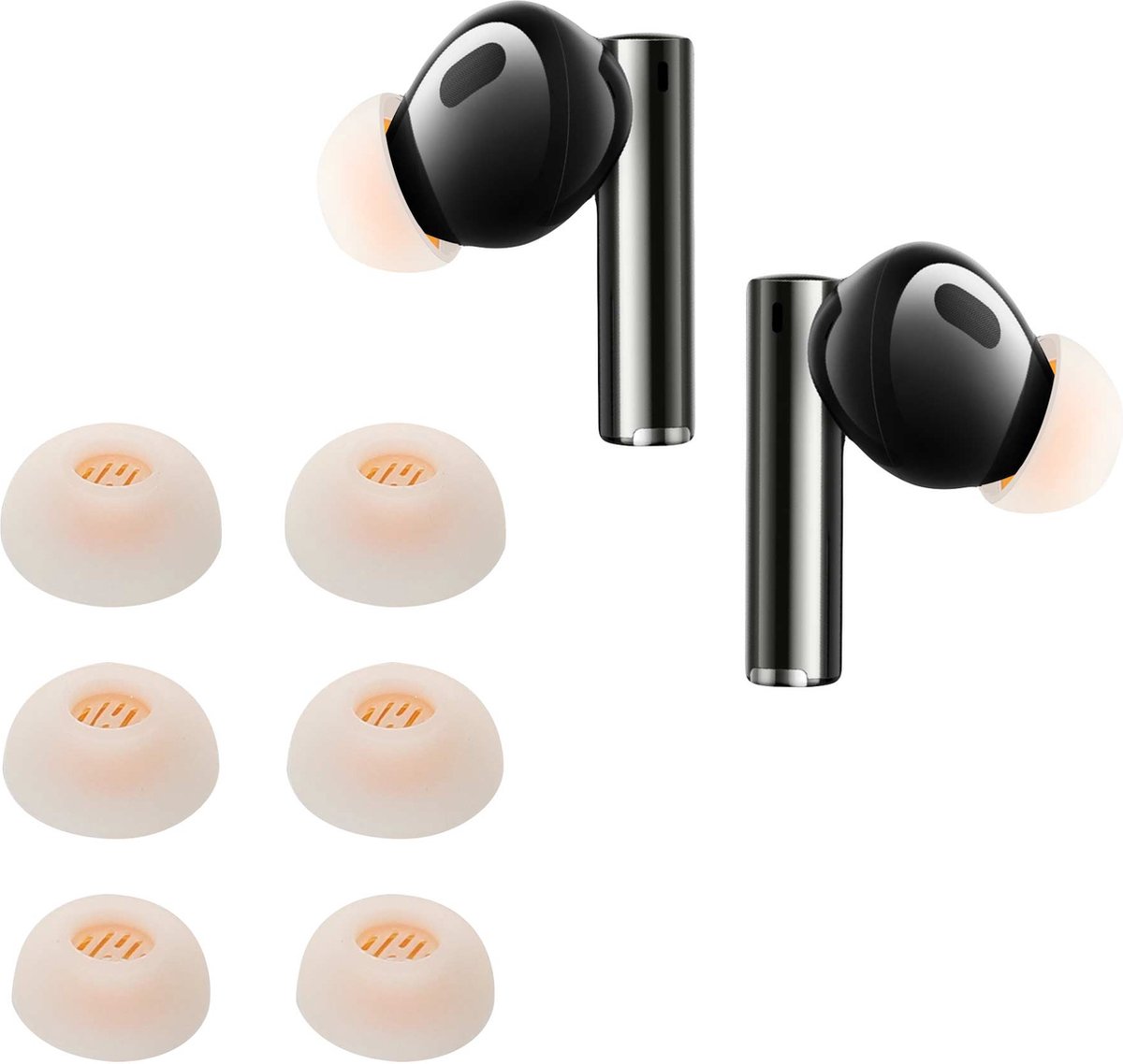 kwmobile 6x cover voor in-ear oortjes geschikt voor Xiaomi Realme Buds Air 5 Pro - Vervangende oordopjes van siliconen in wit - 3 maten