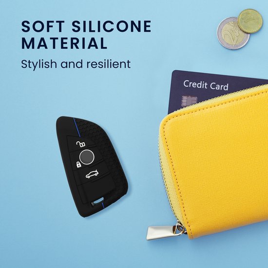 Étui pour clé de voiture kwmobile adapté à la clé de voiture BMW Smart Key à 3 boutons - Étui pour clé de voiture en noir / bleu