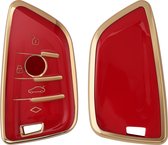 kwmobile autosleutel hoesje geschikt voor BMW 3-knops Smart Key autosleutel - autosleutel behuizing in rood / goud