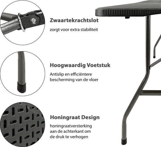 MaxxGarden Vouwtafel - Zwart - Rotanlook - 180x70x74 cm - 6 tot 8 personen van Merkloos — afbeelding 4