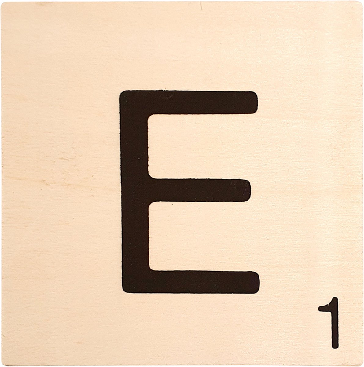 Houten Bordje 10x10x0.5cm - E - Zwarte Letter/Woordwaarde - Onbehandeld - Onderzetter/Homedeco