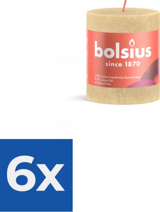 Bougie pilier rustique Bolsius 8X6-8 Cm beige avoine - Pack économique 6 pièces