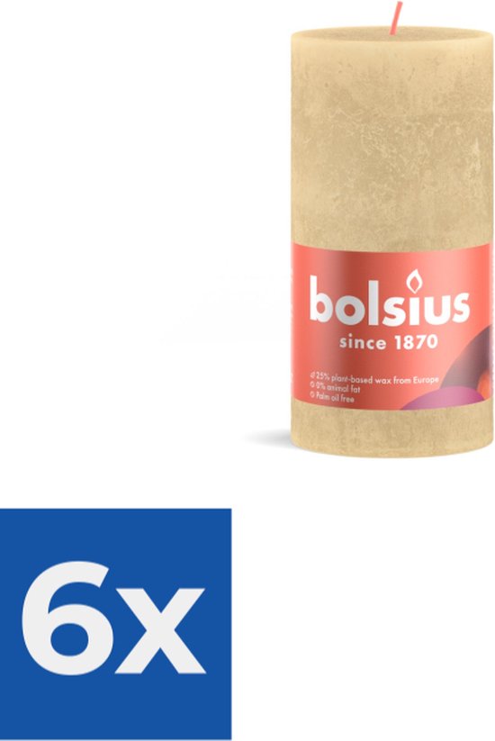 Bolsius - Rustiek stompkaars shine 130 x 68 mm Oat beige kaars - Voordeelverpakking 6 stuks