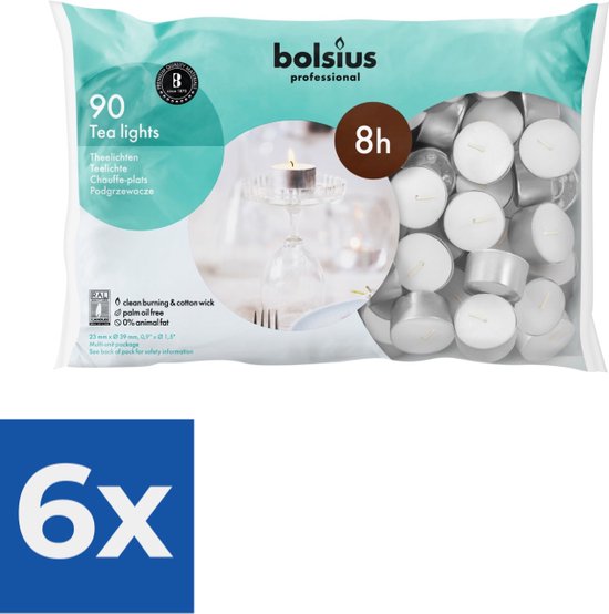 Bolsius Dinerkaars Theelichten 8 uur zak 90 16/38 Wit - Voordeelverpakking 6 stuks