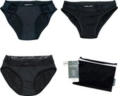 Cheeky Pants Set van 3 + Wetbag - Feeling Sassy, Pretty, Sport, zwart - Absorberende Lagen - Comfortabel - Zero Waste
