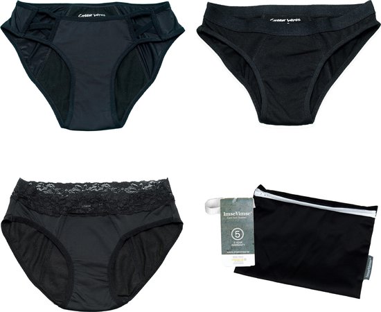 Cheeky Wipes menstruatie ondergoed - set van 3 - Sassy + Pretty + Sporty + wetbag