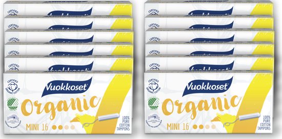 Vuokkoset Organisch Katoen Mini Tampons - 20 x 16 stuks - Gevoelige Huid - Allergie Vriendelijk - Nordic Swan Eco Label