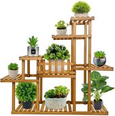 Bloemenrek van grenenhout, 9 niveaus, bloemenstandaard voor balkon, woonkamer, outdoor tuin, 117,5 x 97,2 x 25 cm