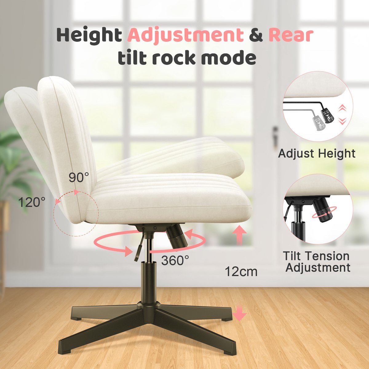 Beige fluwelen stoel - draaibare zitting - Scandinavische eetkamerstoelen - Chique elegantie - Zwarte metalen poten - Eetkamer, studeerkamer, woonkamer – foto 3