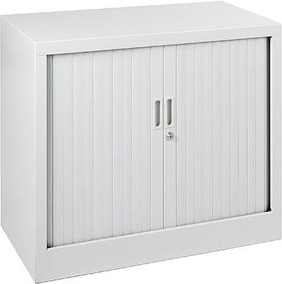 ABC Kantoormeubelen stalen roldeurkast 69x80x43cm topblad lichtgrijs framekleur wit (ral9010)