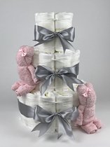 Chouette-Chouette | Luiertaart Meisje | Kraamcadeau | Geboorte Meisje | Babyshower | Beren Roze - Grijs