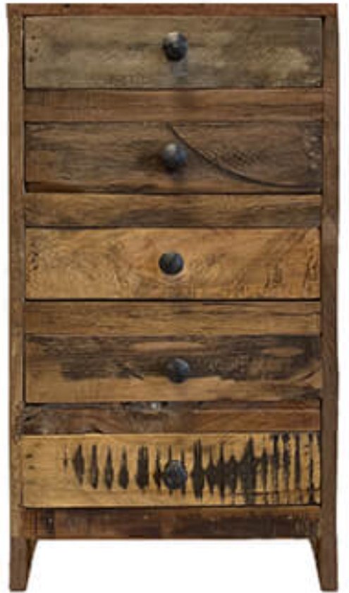 Kast - ladekast hout - gerecycled hout - 5 laden - by Mooss - Hoogte 47 cm