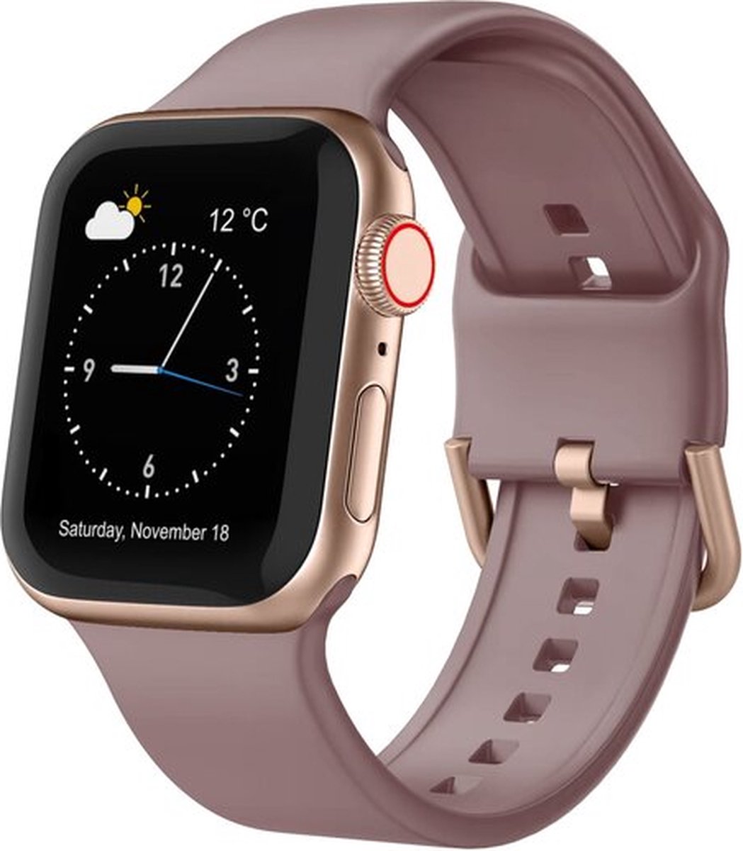 By Qubix - Geschikt voor Apple Watch bandje - Soft siliconen bandje met gespsluiting - Paarsbruin - Geschikt voor Apple Watch 38mm / 40mm / 41mm / 42mm - Smartwatch bandje