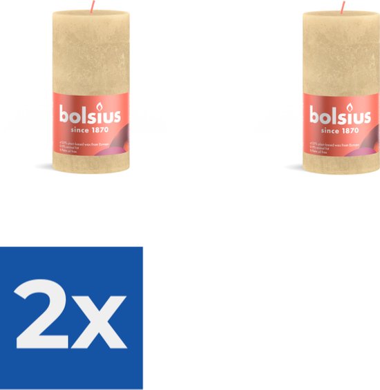 Bolsius - Bougie bloc rustique brillante 130 x 68 mm Bougie beige avoine - Pack économique 2 pièces