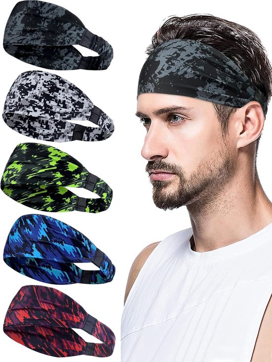Lot De 5 Bandeaux Élastiques Anti-Transpiration - Pour Sport, Yoga, Course à Pied - Taille Unique - 7