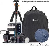 Sac à dos pour appareil photo, petit reflex, sac à dos photo, étanche, sac pour appareil photo, léger et compact, avec housse de pluie, bleu