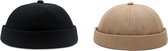 ASTRADAVI Docker Beanie Caps - Casquette de marin en coton - Chapeaux de Hip rétro pour femmes hommes - Bonnet de pêcheur unisexe. 2- Set Zwart, Kaki (2 Pièces)