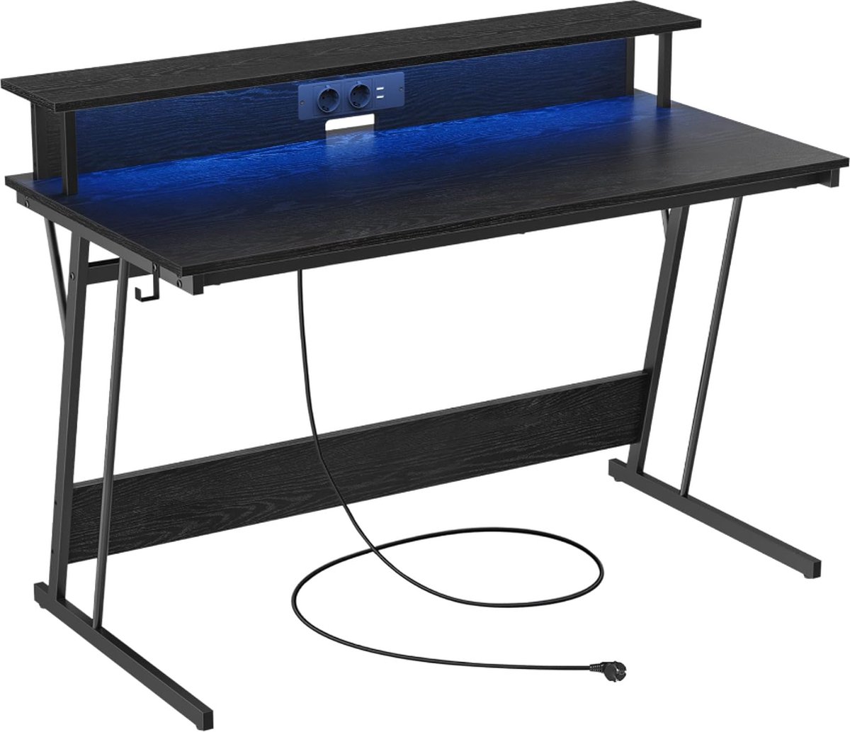 orion store - Gamingtafel met ingebouwd stroomstrip - computerbureau met monitorstandaard voor 2 monitoren - slaapkamer - 60 x 120 x 76 cm - Klassiek Zwart.