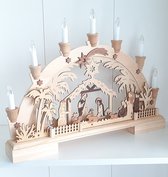 Arche de Noël en Sculpture sur bois avec crèche et bougies LED