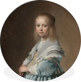WallCircle - Wandcirkel - Muurcirkel - Portret van een meisje in het blauw - Schilderij van Johannes Cornelisz. Verspronck - Aluminium - Dibond - ⌀ 90 cm - Binnen en Buiten