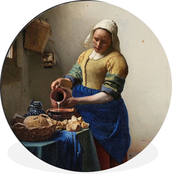 Het melkmeisje - Schilderij van Johannes Vermeer Wandcirkel aluminium