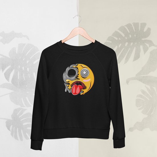 Feel Free - Halloween Sweater - Smiley: Gezicht met spiraalvormige ogen - Maat M - Kleur Zwart